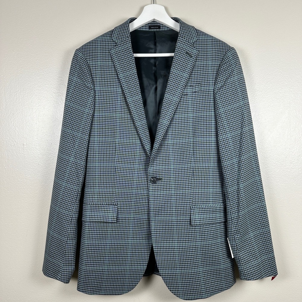 J. Ferrar Mens 36R Slim Fit Blazer‎ Green Multi Plaid Sport Coat NWT